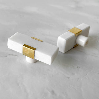 T-bar håndtak hvit og gull marmor 2-pk