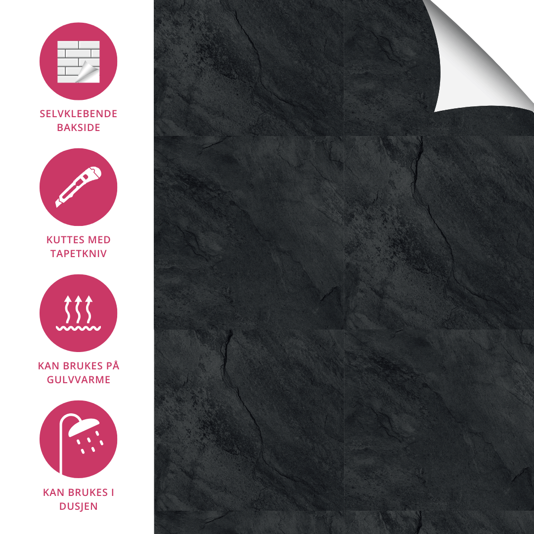 8-pk Skifer antrasitt selvklebende fliser