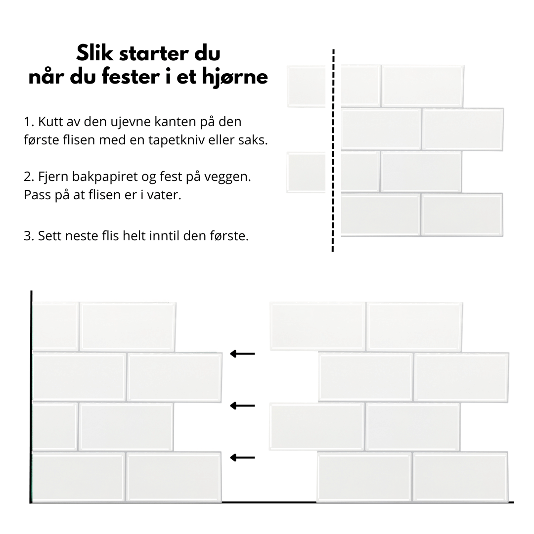Tilpassing av Subway hvite selvklebende veggfliser med saks for enkel montering"