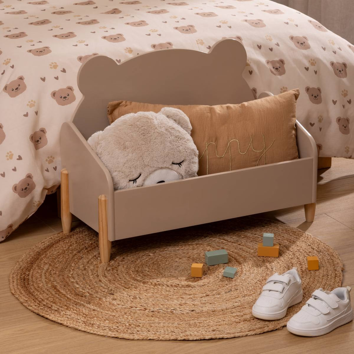 Lekekiste med bjørnemotiv Douceur beige 61 cm