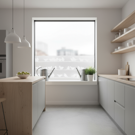 "Static Premium Filippa vindusfolie på baderomvindu fugler naturmotiv frostet effekt leken stil"

