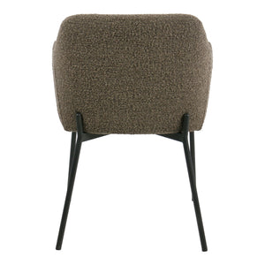 Melilla spisestoler i brun bouclé brukt i elegant spisestueinteriør