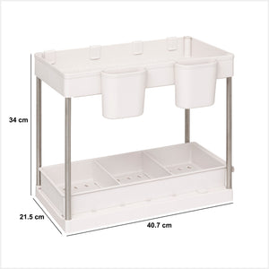 Uttrekkbar skaporganiser 2 etasjer beige 34 cm, mål på organiseren