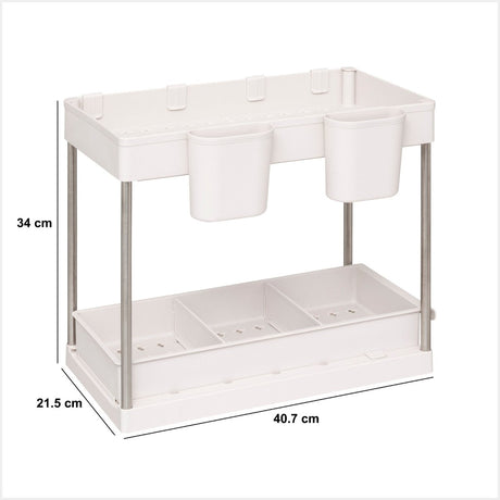 Uttrekkbar skaporganiser 2 etasjer beige 34 cm, mål på organiseren