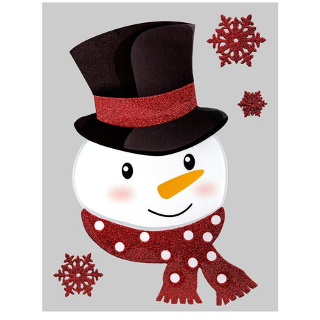 Julesticker nisse og snømann med glitter 29 x 40 cm, snømann med flosshatt og skjerf