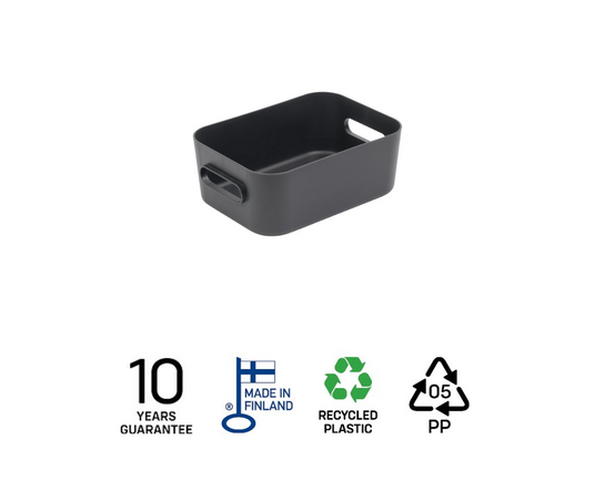 SmartStore Comfort S oppbevaringskurv i koksgrå resirkulert plast, produsert i Finland med 10 års garanti