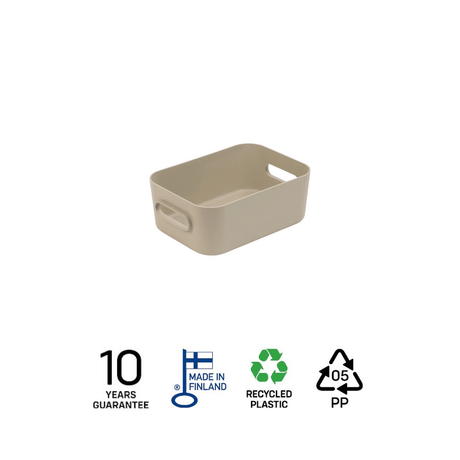 SmartStore Comfort S oppbevaringskurv i beige resirkulert plast, produsert i Finland med 10 års garanti