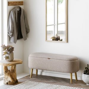 Harlow benk med oppbevaring bouclé beige 95x37x45 cm - bilde 10