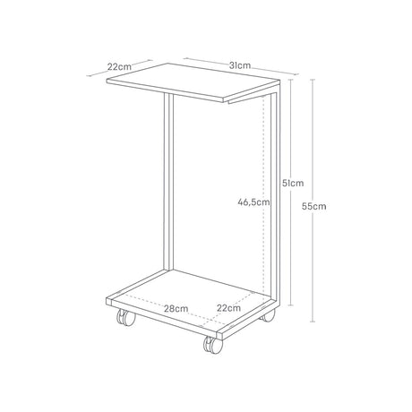 Sidebord med treplate og hjul hvit 55 x 31 cm - Lindas Dekor