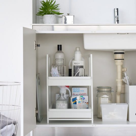 Uttrekkbar oppbevaringshylle hvit - Lindas Dekor