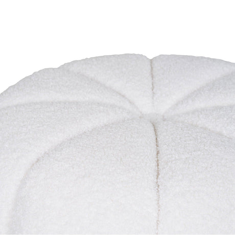 Rund puff i offwhite med myk teddytekstur og dekorative felt