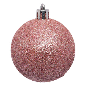 25-pk julekuler rosa 6 cm, rosa kule med glitter
