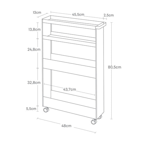 Oppbevaringsvogn på hjul sort 80,5 x 45,5 cm - Lindas Dekor