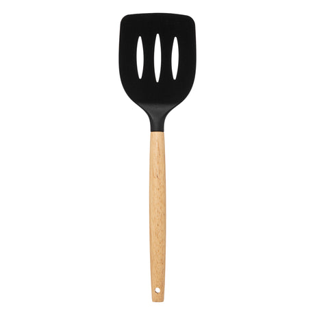 Stekespade med hull, svart hode og treskaft.