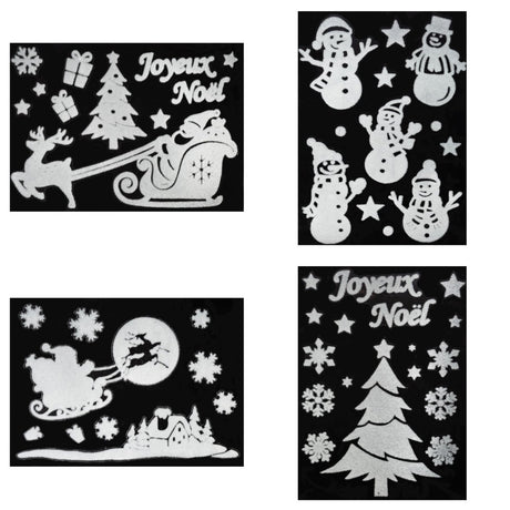 Julestickers nisse, snømann og pingvin 4 design 29 x 40 cm, alle 4 design