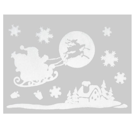 Julestickers nisse, snømann og pingvin 4 design 29 x 40 cm, nissen med slede foran månen