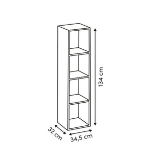 Mix'n Modul reol 4 rom valnøttfarget 134 cm, mål på reolen