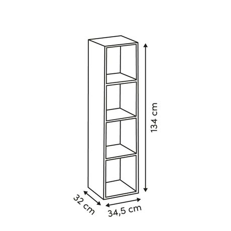 Mix'n Modul reol 4 rom valnøttfarget 134 cm, mål på reolen