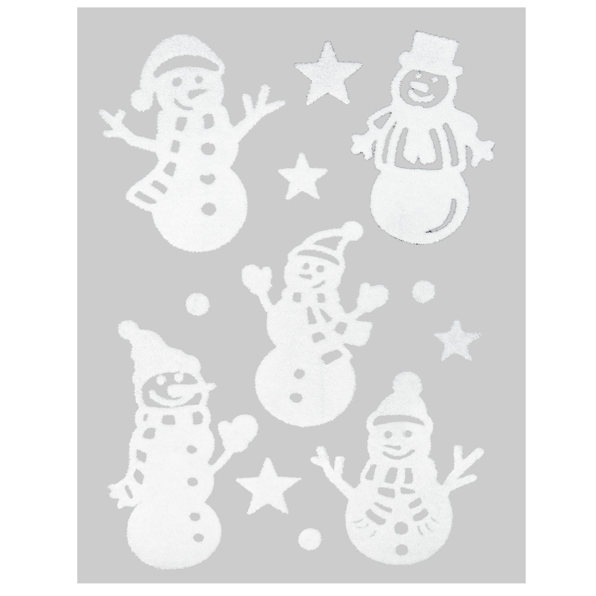 Julestickers nisse, snømann og pingvin 4 design 29 x 40 cm, snømenn og snøkrystaller