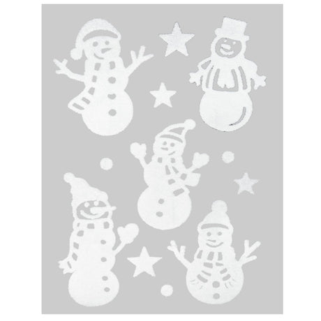 Julestickers nisse, snømann og pingvin 4 design 29 x 40 cm, snømenn og snøkrystaller