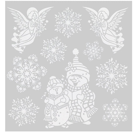 Julestickers med glitter 6 design 31,5 x 30,4 cm, ark med engler og to barn i vinterklær