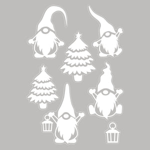 Julestickers pepperkake og nisse 2 design 28,5 x 40 cm, ark med nisser og juletrær
