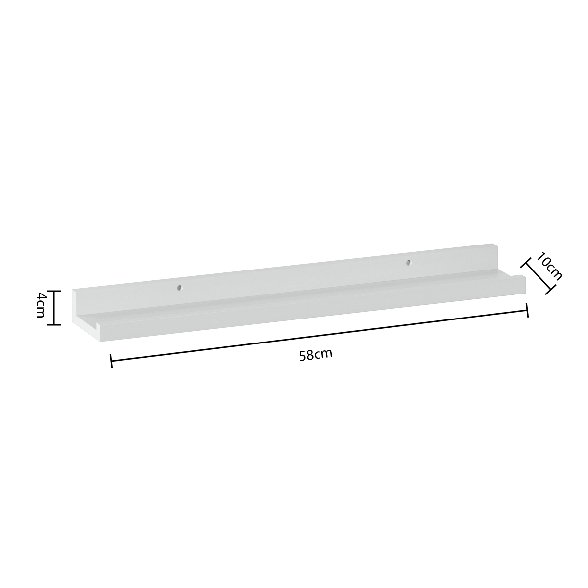 Bildehylle Fixy hvit 58 cm, mål på bildehyllen