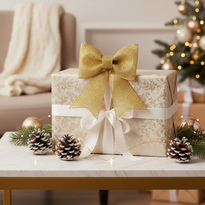 Sløyfe til juletre, gull/glitter