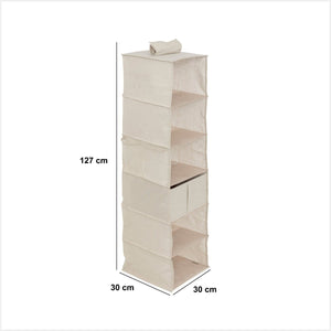 Hengende oppbevaring Dressy+ 6 rom beige, mål på oppbevaringen