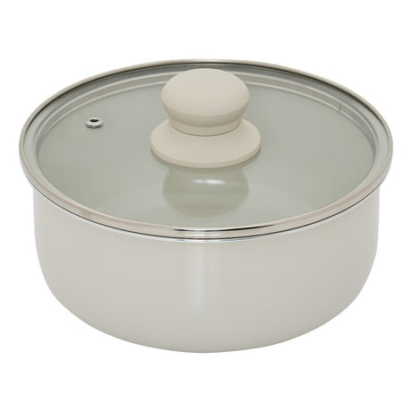 Beige kasserolle med glasslokk fra settet