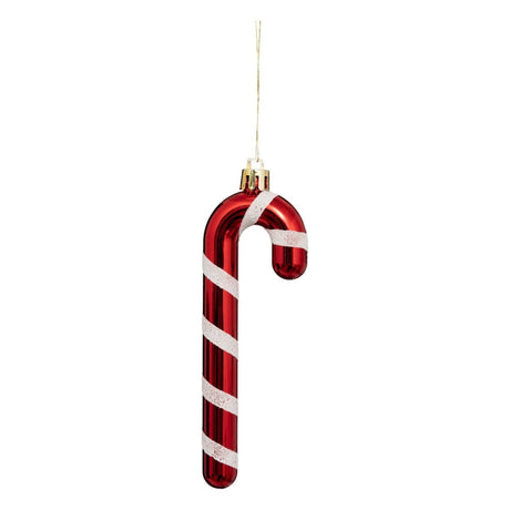 6-pk juletrepynt sukkerstang rød og hvit 14 cm, én sukkerstang med snor