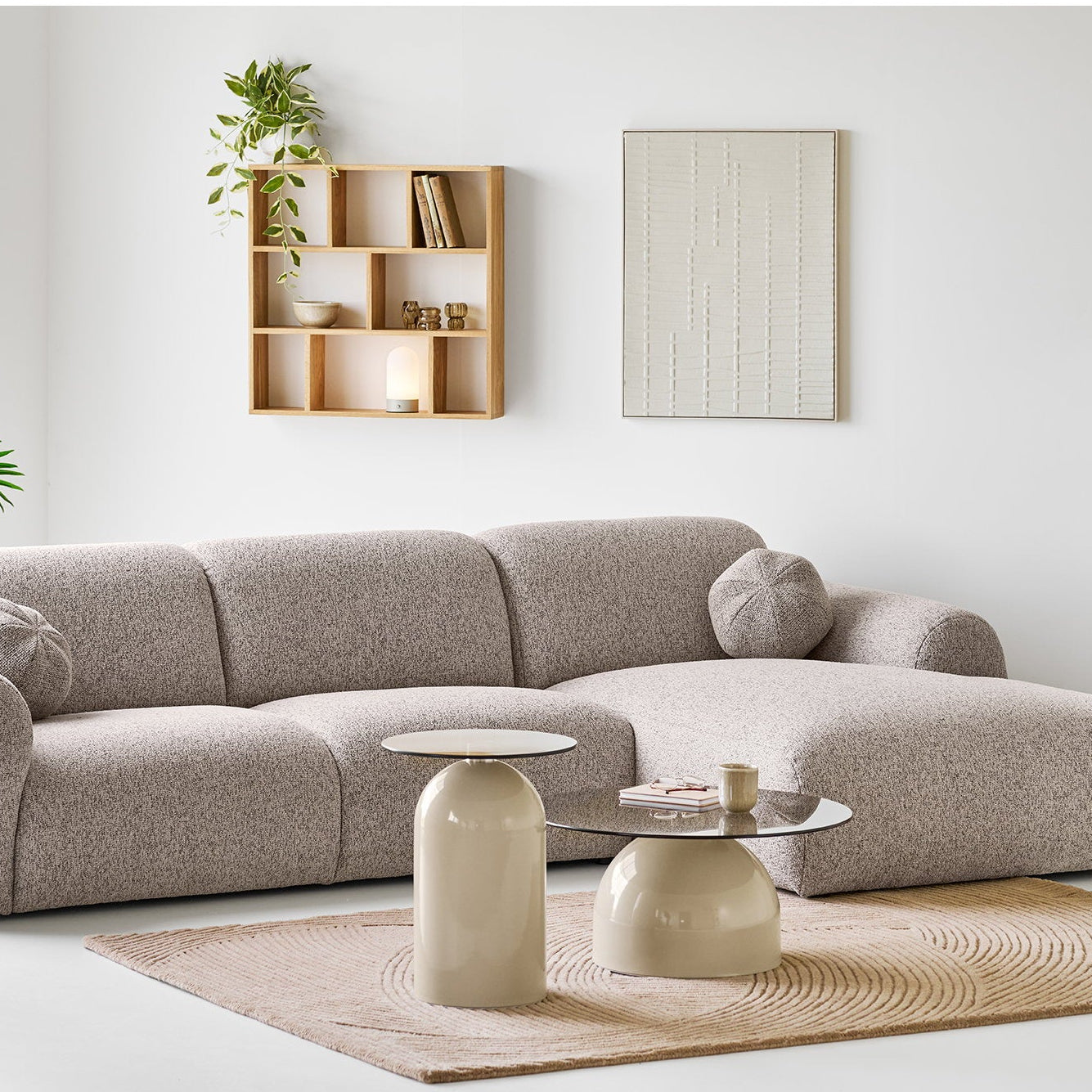 Ravello sofabord herdet glass grå/beige ø70 cm
