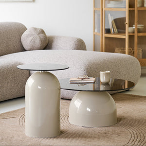 Ravello sofabord herdet glass grå/beige ø70 cm