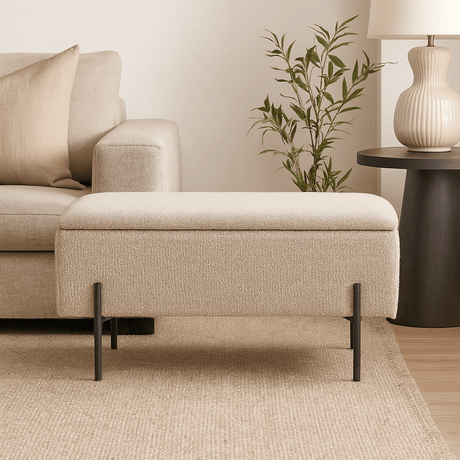Watford benk med oppbevaring bouclé beige 95 cm - Lindas Dekor
