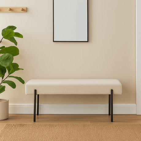Swindon benk bouclé hvit 100 cm - Lindas Dekor