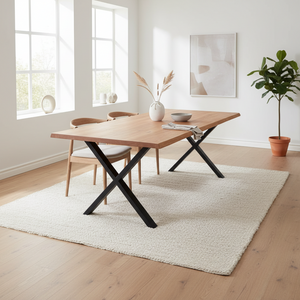 Toulon matbord naturlig ek 300 cm med vågkant och stålben - House Nordic
