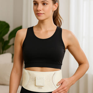 Close‑up av Magebelte GS300, et justerbart muskelstimuleringsbelte med varme og 9 intensitetsnivåer.