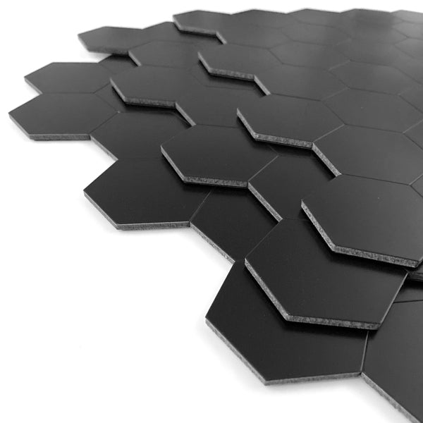Vareprøve: Hexagon sort matt selvklebende veggfliser