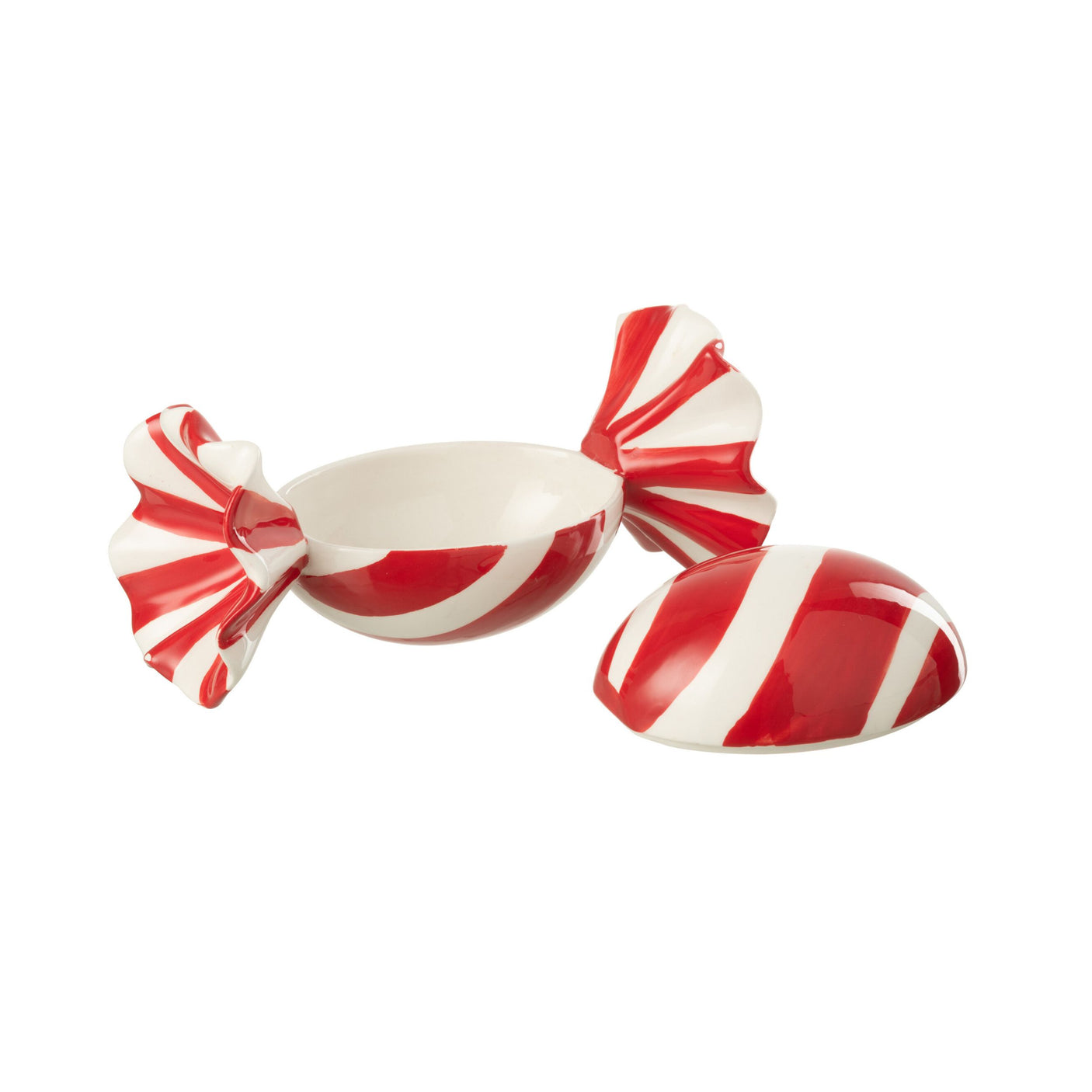 Dekorativ julekrukke med lokk formet som julegodteri.