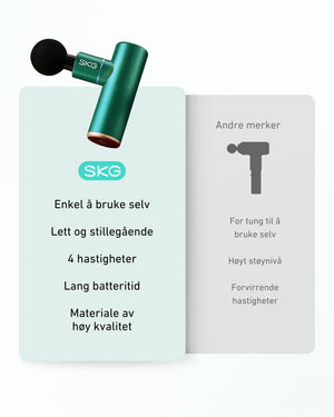 Lett og stillegående massasjepistol sammenlignet med tunge tradisjonelle modeller