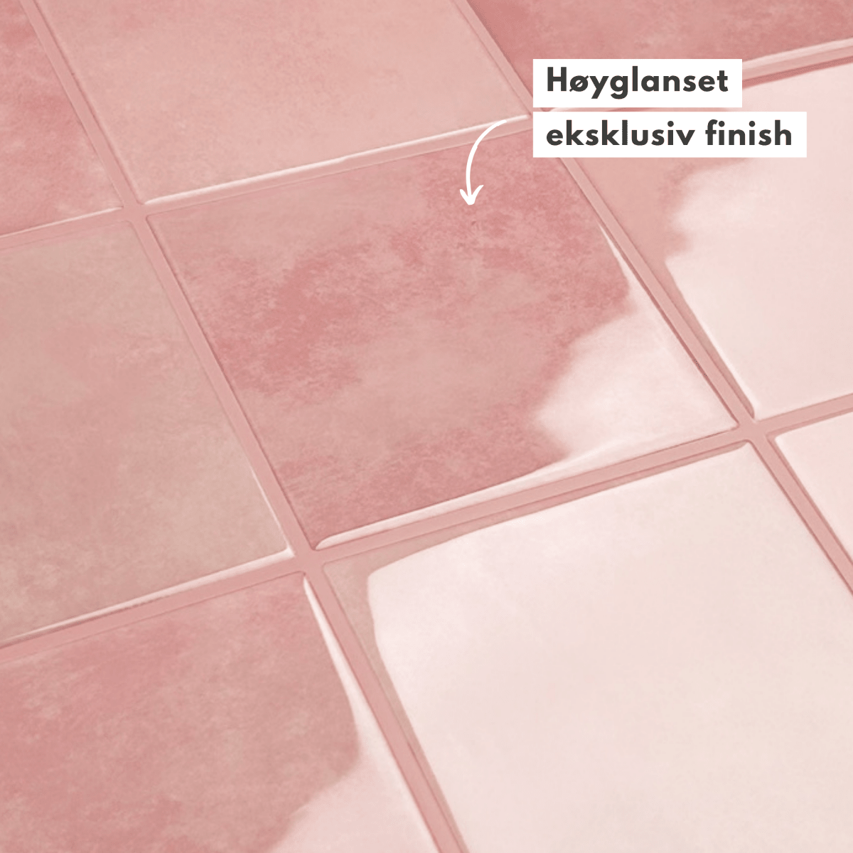 Målillustrasjon av Torine rosa selvklebende fliser, 30,5 x 30,5 cm, med 10 fliser per pakke.