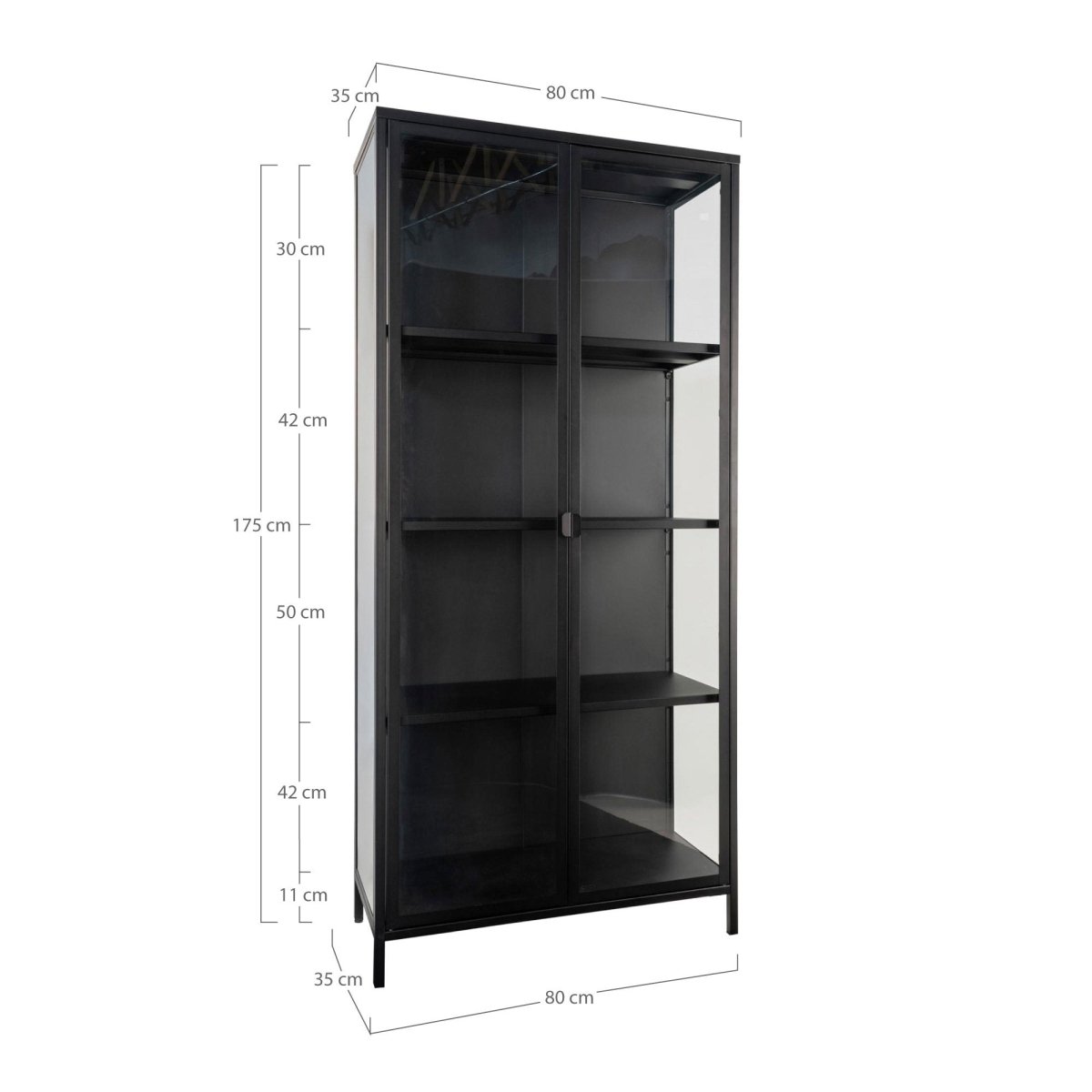 Brisbane vitrineskap 2 glassdører sort stål 80x35x175 cm - bilde 7