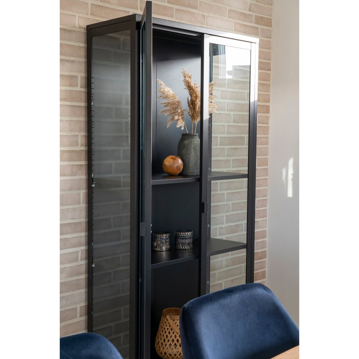 Brisbane vitrineskap 2 glassdører sort stål 80x35x175 cm - bilde 9