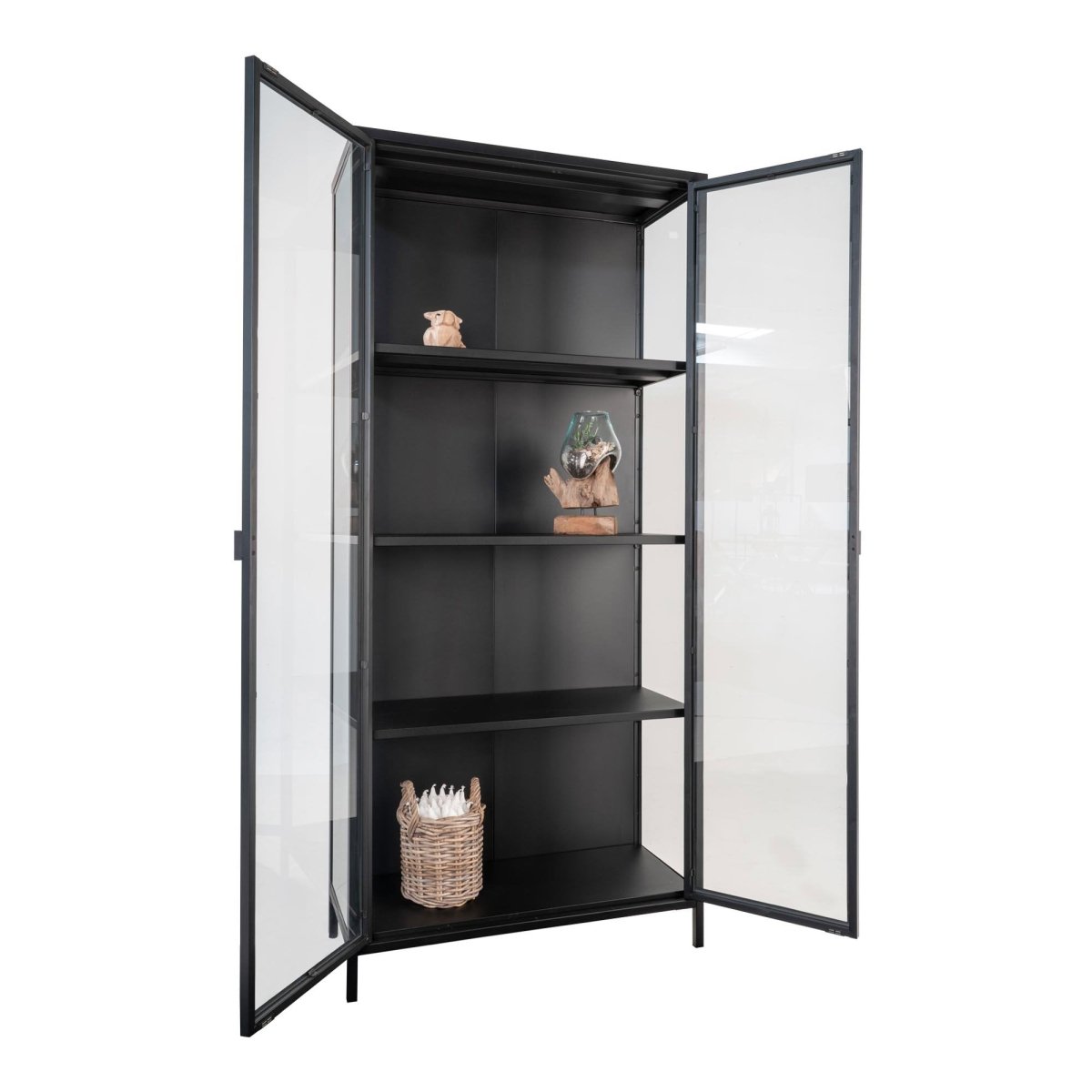 Brisbane vitrineskap 2 glassdører sort stål 80x35x175 cm - bilde 4