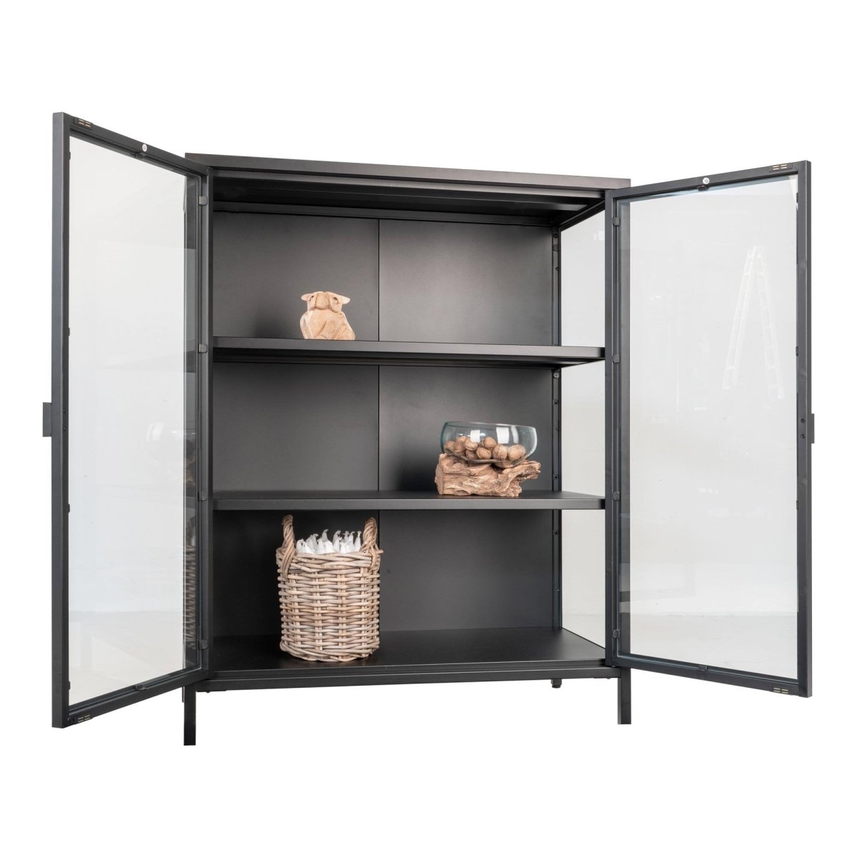 Brisbane vitrineskap 2 glassdører sort stål 80x40x101 cm - bilde 4