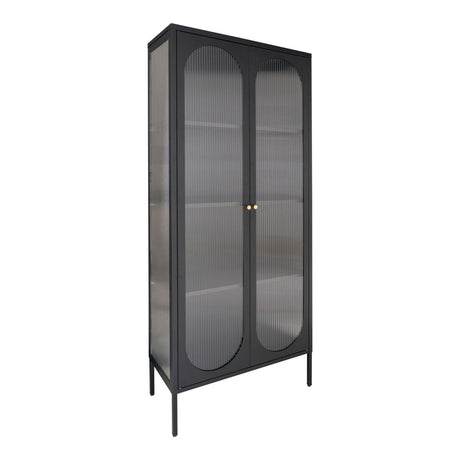Adelaide vitrineskap rillet glass sort 80 x 35 x 180 cm - Lindas Dekor