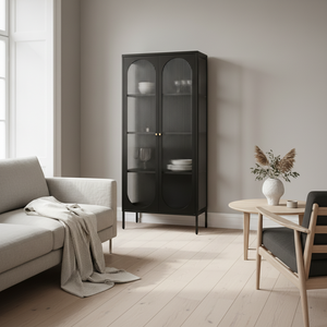 Adelaide vitrineskap rillet glass sort 80 x 35 x 180 cm