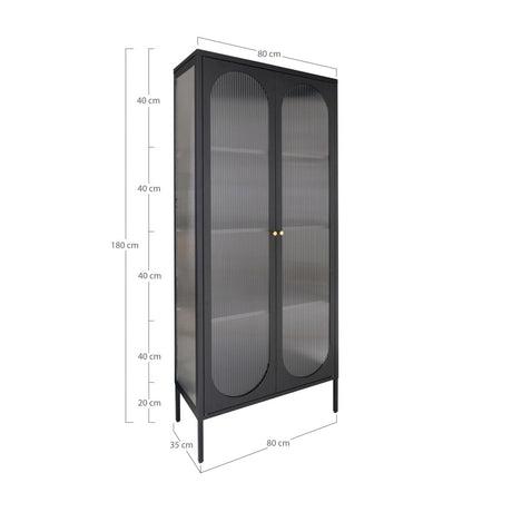 Adelaide vitrineskap rillet glass sort 80 x 35 x 180 cm - Lindas Dekor