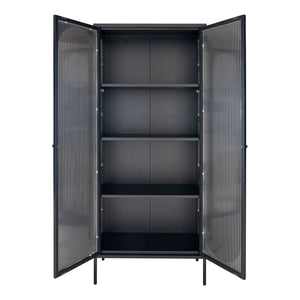 House Nordic Adelaide vitrineskap med rillet glass, sort 80 x 35 x 180 cm
