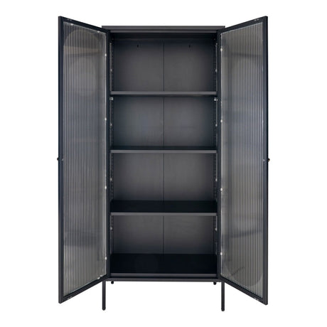 Adelaide vitrineskap rillet glass sort 80 x 35 x 180 cm - Lindas Dekor